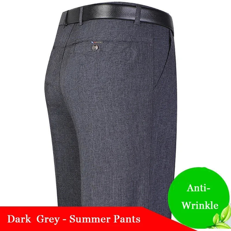 Men's Summer Dress Pants Grey Formal Classic Business Suit Pants Casual Dress Suit Office Work Slim Fit Male Trousers GOZBKF