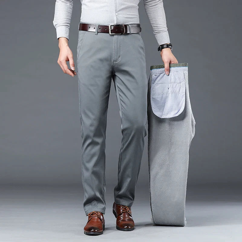 Winter Men Brand Fleece Pants Warm Cotton Business Thick Suit Casual Trousers Male Plush Formal Wear Pants 28-40