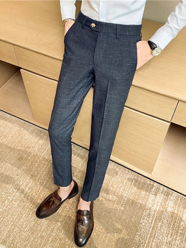 Premium Business Casual Fashionable Dark Plaid Men's Suit Pants Groom's Wedding Suit Party Trousers