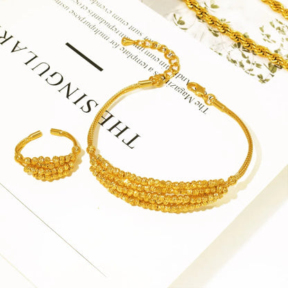 Exclusivo conjunto de joias de casamento folheadas a ouro brasileiro, colar de contas de cobre de alta qualidade, pulseira multicamadas e brincos.