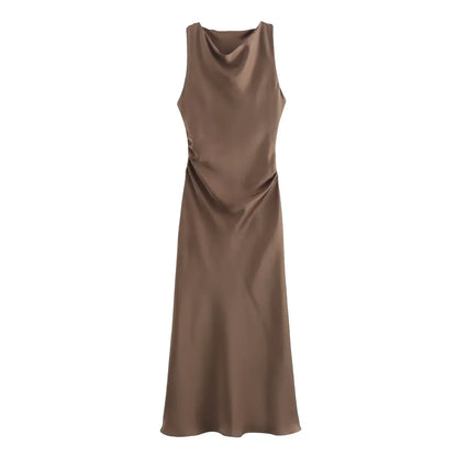 Satin Long Dresses for Women 2026 Summer Slip Midi Dress Woman Sexy Evening Party Dress Sleeveless Female Elegant Dresses