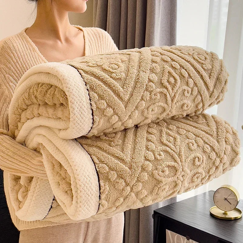 New Carved Velvet Warm Autumn Winter Blanket for Bed Soft Fluffy Sofa Blankets Warmth Cozy Coral Flannel Sofa Cover Blanket Nap