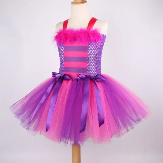 Hot Pink Purple Cheshiree Cat Costumes for Baby Girls Animal Fancy Tutu Dress for Kids Carnival Party Outfit with Ears Bow Socks