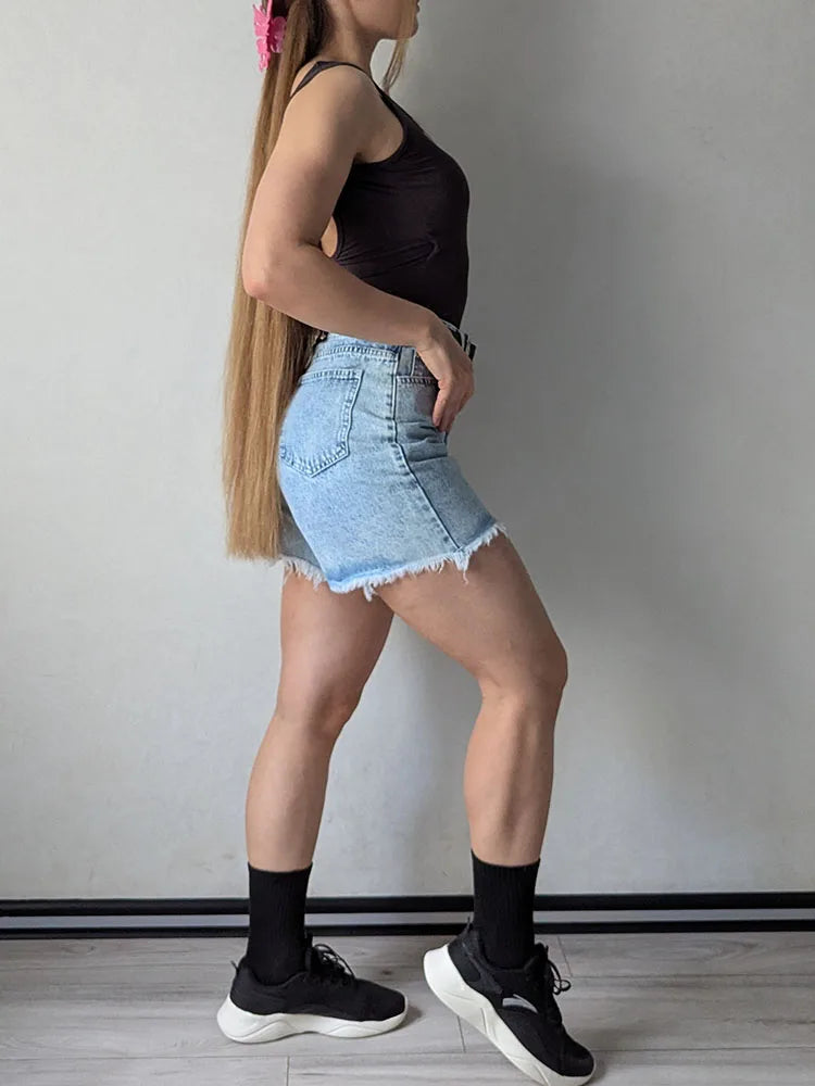 Streamgirl Blue Women's Denim Shorts Summer High Waist Casual Chic Loose Jean Shorts For Women Summer 2025 Denim Short Femme
