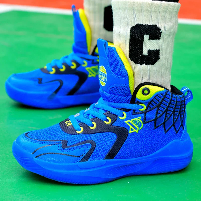 Children‘s Basketball Shoes Non-slip Breathable Basketball Training Sneakers Boys Girls Mesh Athletic Shoes Lace-up Running Shoe