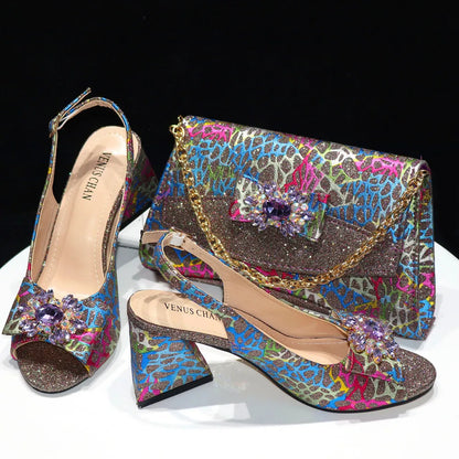 African Fashion Italian Shoes And Bag Sets For Evening Party With Stones Colorful Italian Handbags Match