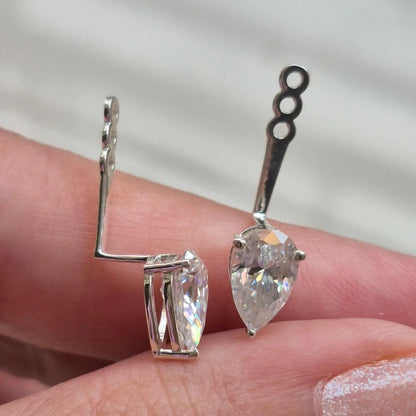 4cttw Pear Cut Moissanite Stud Earrings 925 Sterling Silver Sparkly Waterdrop Diamond Ear Jacket Earring for Women Jewelry Gift