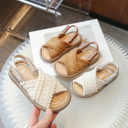 Girls Summer Beach Shoes Ethnic Style Kids Casual Sandals Soft Sole Fashion Children Retro Princess Shoes 2025 Summer New