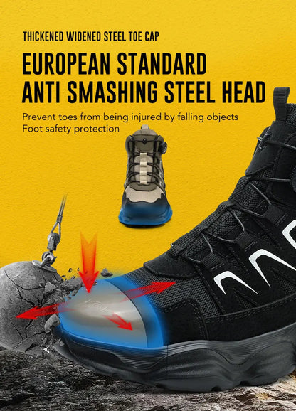 Work Boots Men Anti Smash Anti Piercing Steel Toe Safety Shoes Lightweight Breathable Work Boots Industrial Construction Boots