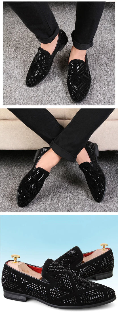 Novos mocassins europeus de indústria pesada versão coreana, mocassins masculinos jovens de cano baixo cravejados de diamantes, sapatos de couro pontudos respiráveis