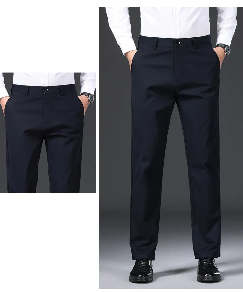 97% Cotton Straight Velvet Casual Pants Men Stretch Loose Classic Business Warm Trousers High Quality Winter Thick Fleece Pants