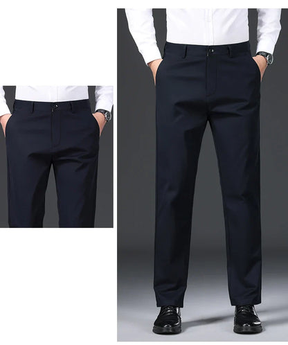 97% Cotton Straight Velvet Casual Pants Men Stretch Loose Classic Business Warm Trousers High Quality Winter Thick Fleece Pants