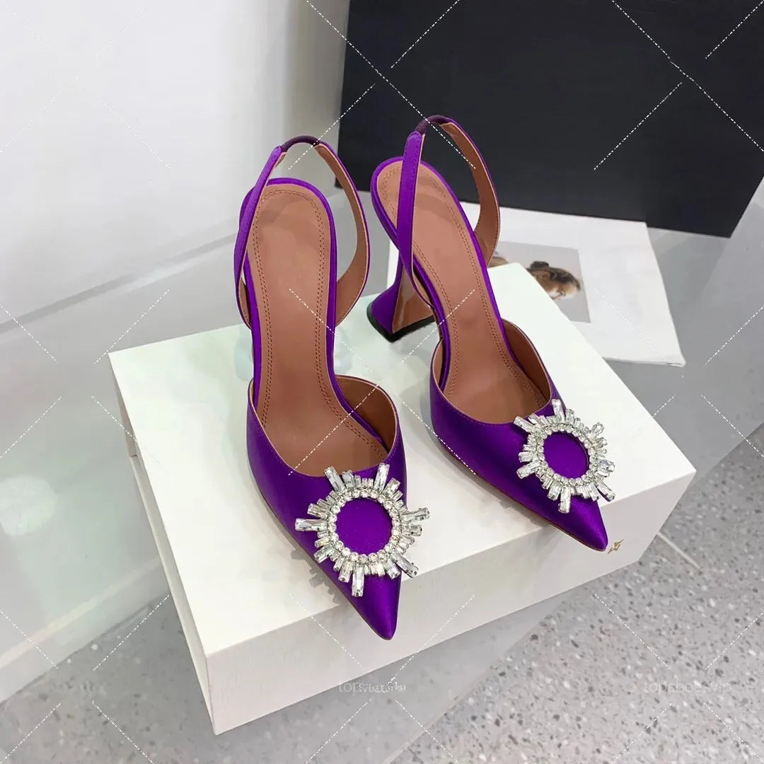 Women's Sandals 2026 New Sun Button Water Diamond Pointed High Heels Fashionable Banquet Wine Glass and Baotou Sandals