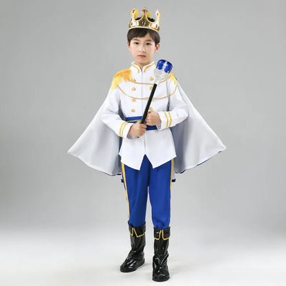 Red The King Prince Cosplay Costume for  Halloween Carnival Party Blue Cloak Scepter Crown Jacket Prince Suit 7 Pcs Makeup Party