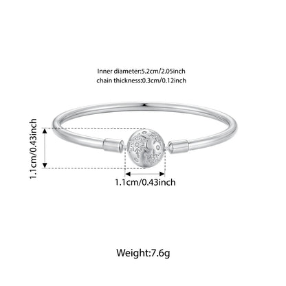 925 Sterling Silver Ice Flower Charm Bangle & Bracelet Glossy Basic Wrist Bangle for Women Pendant Beads DIY Xmas Jewelry