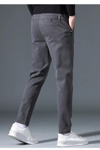 2025 Autumn New Casual Pants Men's Fashion Slim Fit Thick Straight Pants Soft Cotton Retro Style Streetwear Trousers Clothing