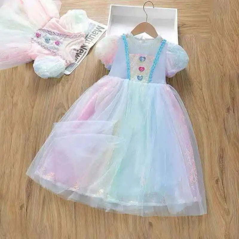 Girls Elsa Inspired Gradient Rainbow Tulle Dress 2026 Summer Kids Princess Costume for Birthday Party Pageant