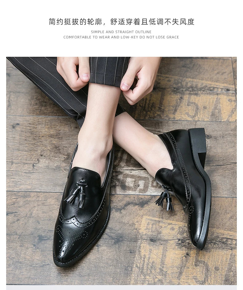 Tassel Formal Leather Shoes Men Classic Social Casual Business Brogues Men's Dress Shoes Trend Wedding Party Leather Loafers Men