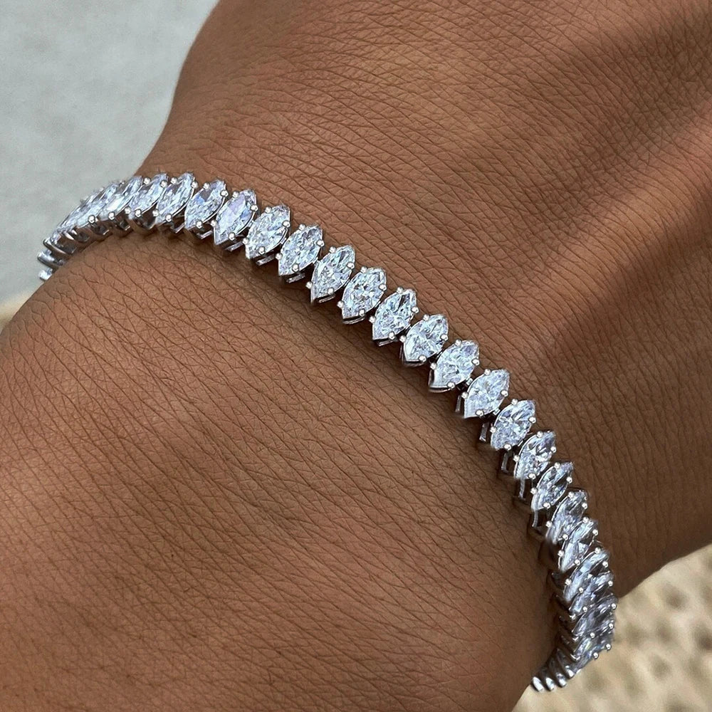 0.1/0.15carat Marquise Cut Moissanite Diamond Tennis Bracelets with Certifcate S925 Silver Bridal Wedding Bracelet for Women