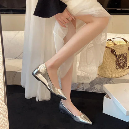 Fashionable low-heeled women's single shoes. Spring/Summer new style. Pointed toe office and commuting comfortable leather shoes