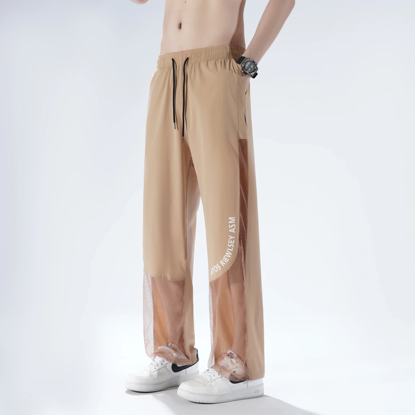 Men's Ice Silk Pants, Summer Thin Mesh Breathable Sports Loose Casual Long Pants, Cool Touch, Mosquito Proof Pants