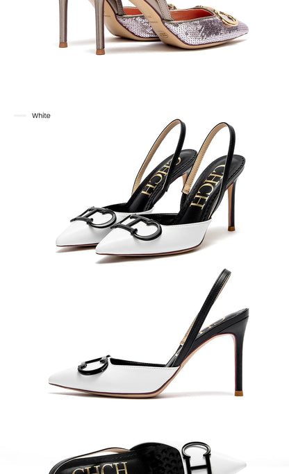 Women's High Heels 2025 Sharp tip Destiny Closed Toe Strappy Heels Sexy Wedding Bridal Party Dress Shoes 9cm