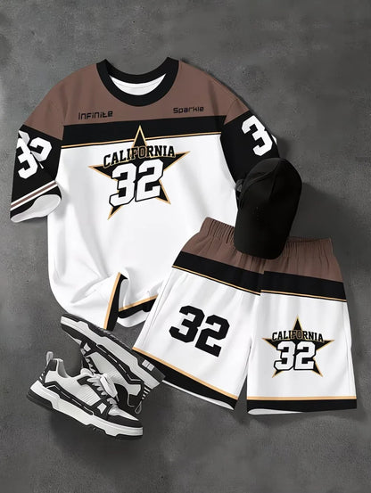 Fashiona Number Digital Printed Jersey Boy Short Sleeve Loose Fit Shorts and T-Shirt Set Sporty Outdoor Quick Drying 2pc Boy Set