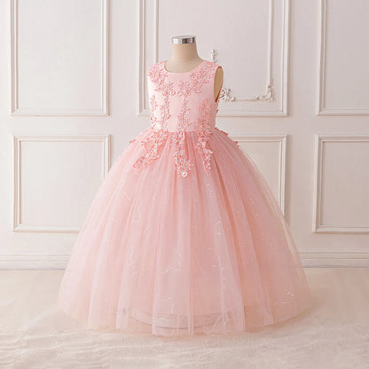 Summer Flower Baptism Bridesmaids Girls Dress Tulle Wedding Birthday Princess Party Dress Girls Graduation Evening Kids Clothing