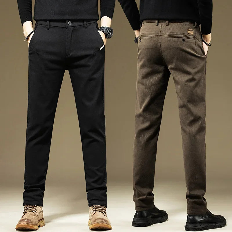 Men's Pants Casual Cotton Solid Color Spring Autumn Straight Business Work Pants High Quality Fashion Black Grey Trousers