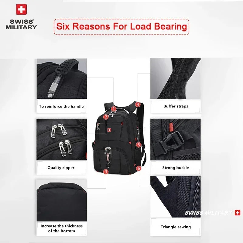 Laptop Backpack Waterproof USB Charge Port Swiss-style Multifunctional Rucksack Schoolbag Mochila Hiking Travel bag