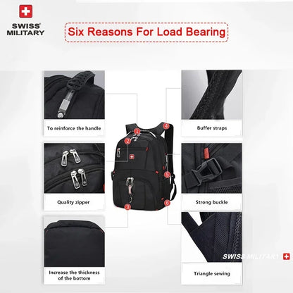 Laptop Backpack Waterproof USB Charge Port Swiss-style Multifunctional Rucksack Schoolbag Mochila Hiking Travel bag