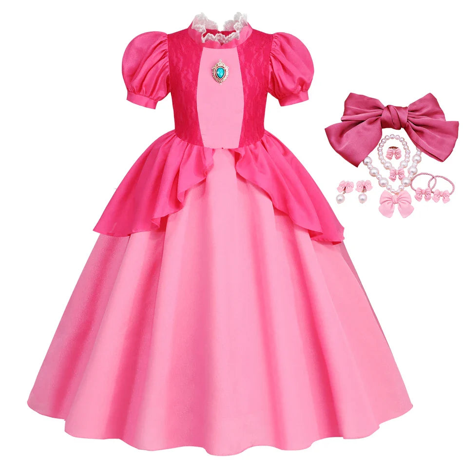 Peach Dresses For Girls Princess Costume Clothes Party Cosplay Halloween Carnival Birthday Dress Kids Vestidos