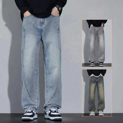 Calça Jeans Masculina de Outono e Inverno, Estilo Americano, com Bolsos Retos e Versátil, em Três Cores para Escolher