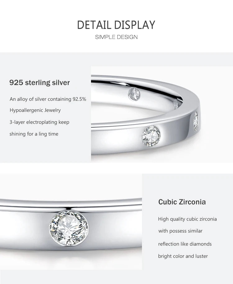 Ailmay Real 925 Sterling Silver Simple Zirconia Geometric Design Stackable Finger Ring For Women Anniversary Fine Jewelry Gift