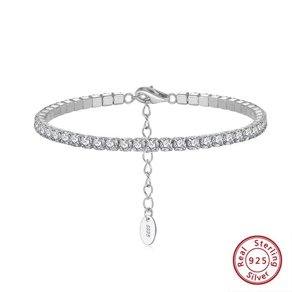 Fashion 3mm Bezel Setting Colorful 4A Cubic Zirconia Tennis 925 Sterling Silver Adjustable Bracelet for Women SB192