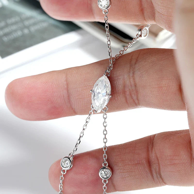 D VVS1 Moissanite Finger Bracelets for Women Bohemia Rhombus Marquise Cut Bracelet Hand Jewelry s925 Silver Thin Chain