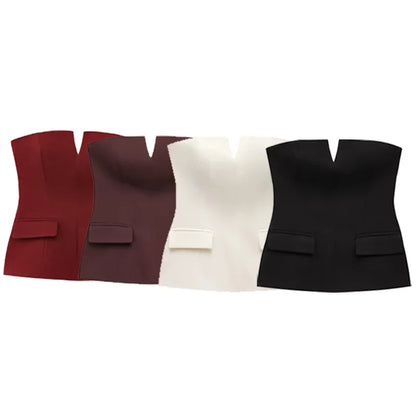 Corset Tube Top Women Summer 2025 Strapless Tanks & Camis Red Brown Black White Tank Tops Sexy Off Shoulder Crop Vests 066
