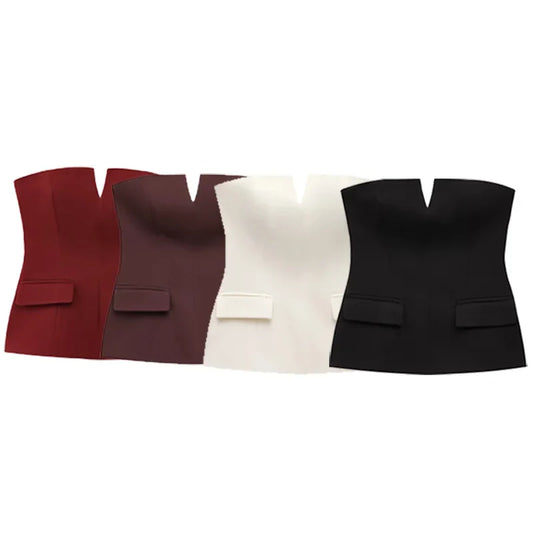 Corset Tube Top Women Summer 2025 Strapless Tanks & Camis Red Brown Black White Tank Tops Sexy Off Shoulder Crop Vests 066
