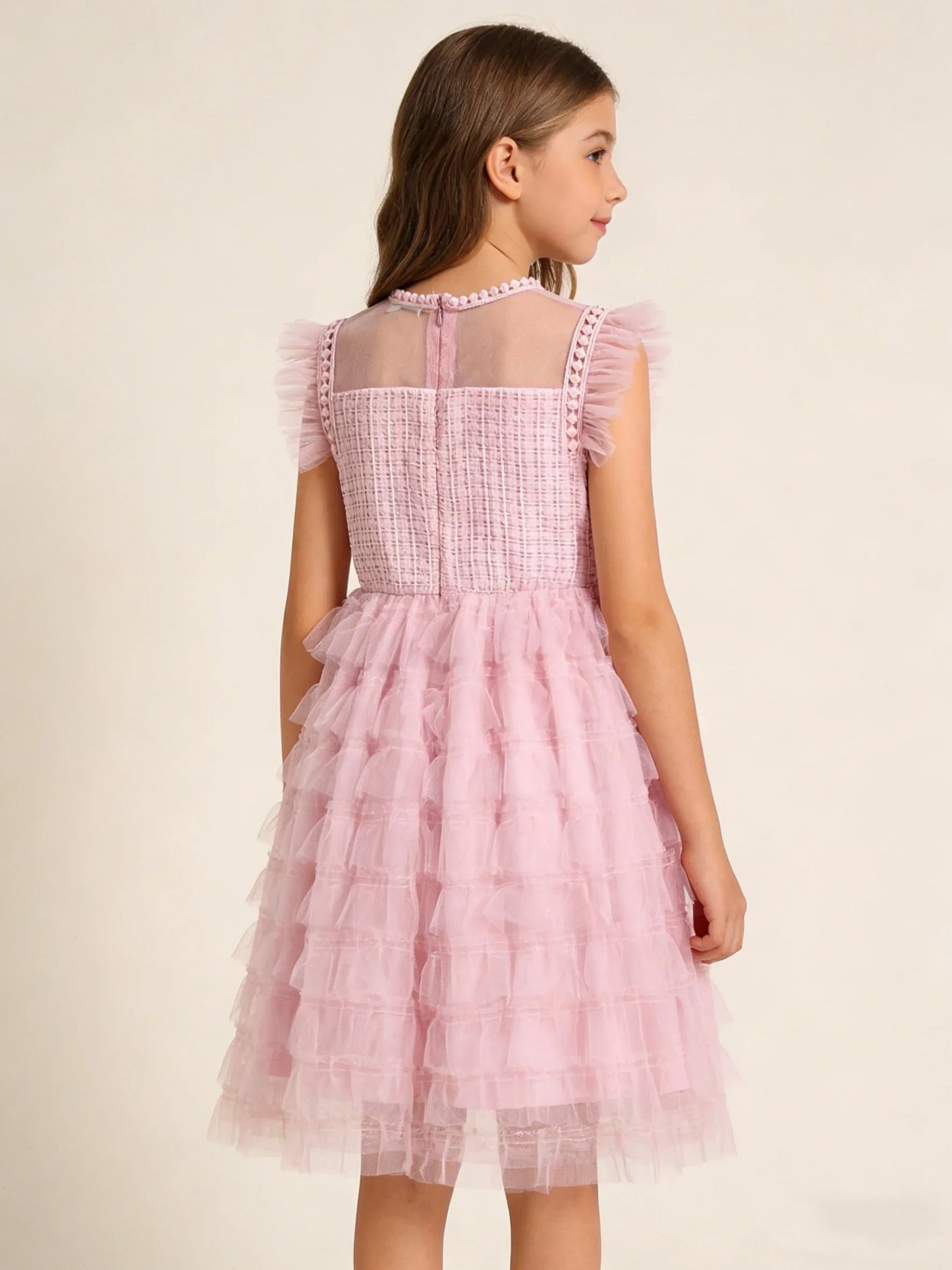 Summer Large And Medium Size Girl's Sleeveless Round-Neck Netting Patchwork Dress Sweet Dreamy Cake Puff Skirt Dress