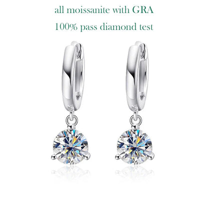 0.5-2CT Brilliant Cut Moissanite Drop Earrings for Women Classic 3 Prong Wedding Fine Jewelry S925 Sterling Silver 100%