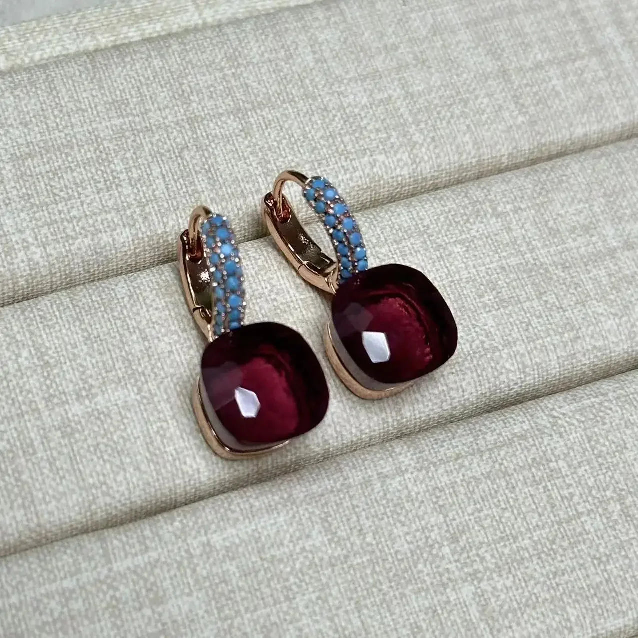 10.6mm Nudo Earrings Inlay Turquoise Zircon For Women Blue Topaz Drop Candy Square Crystal Earring Fashion Jewelry Gift
