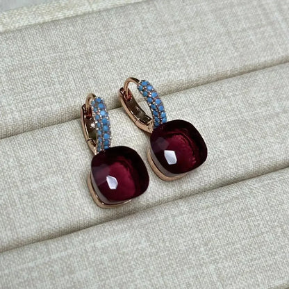 10.6mm Nudo Earrings Inlay Turquoise Zircon For Women Blue Topaz Drop Candy Square Crystal Earring Fashion Jewelry Gift