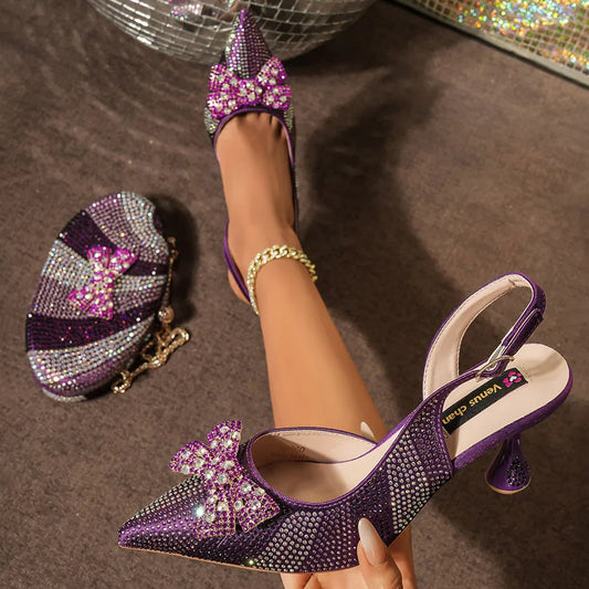 Elegant Rhinestone Luxury Wedding Shoes & Matching Accessories Bag for Women Heels Stylish Pointed-Toe Design
