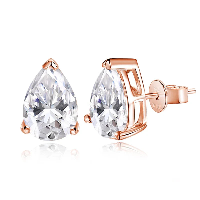 D VVS1 Pear Moissanite Earrings for Women GRA Certified Lab Grow Diamond Solid 925 Silver Plated 18k Gold Stud Earring