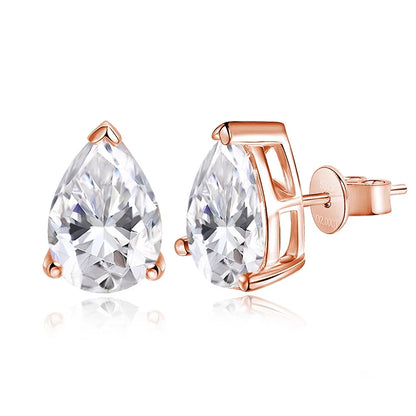 D VVS1 Pear Moissanite Earrings for Women GRA Certified Lab Grow Diamond Solid 925 Silver Plated 18k Gold Stud Earring