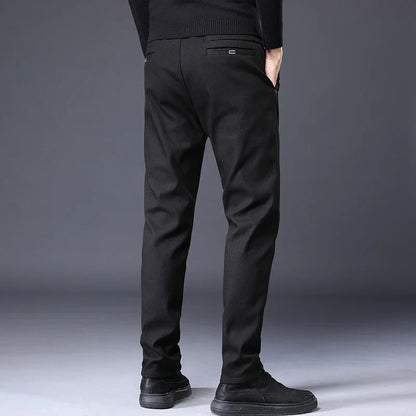 Men's Slim Suit Casual Pants Thick Fashion Embroidered Pocket Trousers Business Baggy Office Comfortable Elastic Pants Male