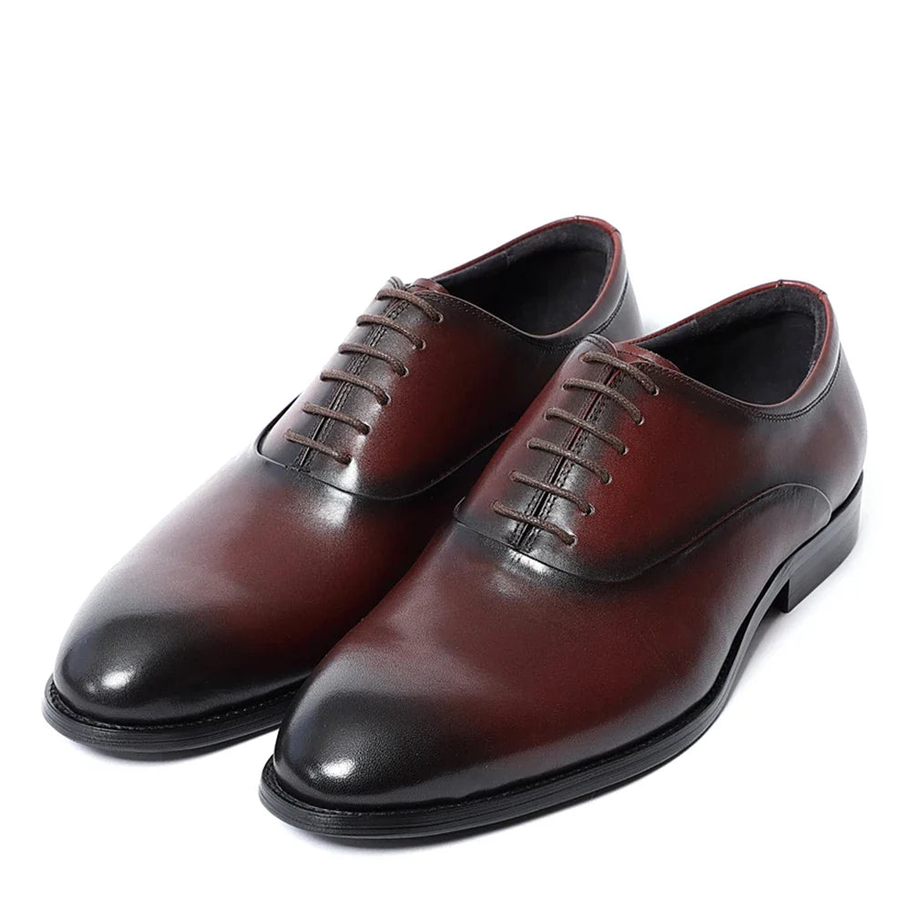 Italian Luxury Men's Oxford Dress Shoes Cow Genuine Leather Fashion Plain Toe Burgundy Wedding Business Formal Shoes for Man
