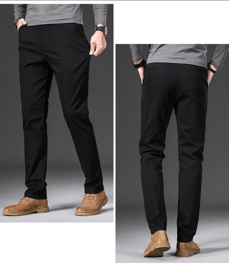 97% Cotton Classic Men's Casual Pants New Soft Cozy Elasticity Straight Business Trousers Fashion Branded Clothing Size 28-38