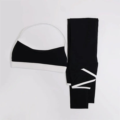Women Summer Contrasting Sports Bra Shorts Set Female Two-Piece Set Running Shock-Absorbing Neck Hanging Underwear Yoga Set