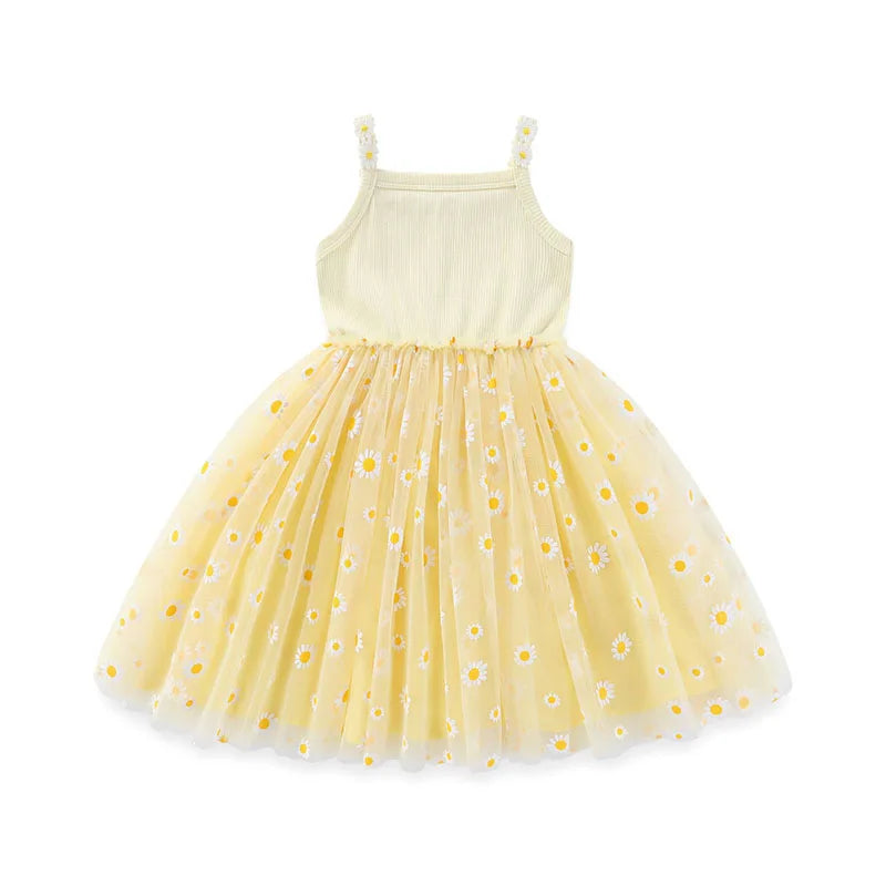 Korean Style Girls' Summer Dress 0-4Y Cute Baby Children's Little Daisy Suspender Mesh Dress Kid's Clothing
